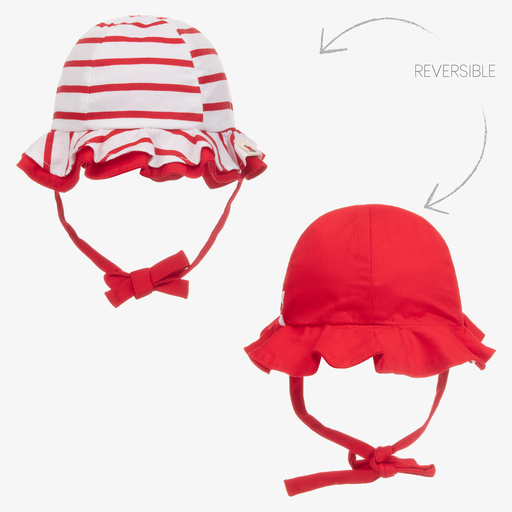 Mayoral Newborn-قبعة بوجهين قطن تويل لون أحمر وأبيض للمولودات | Childrensalon Outlet