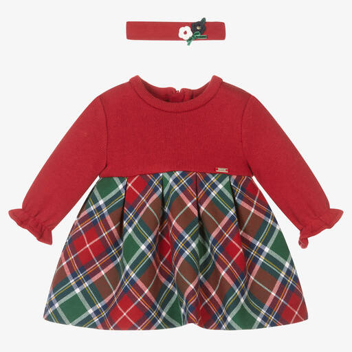 Mayoral-Baby Girls Red Tartan Dress Set | Childrensalon Outlet