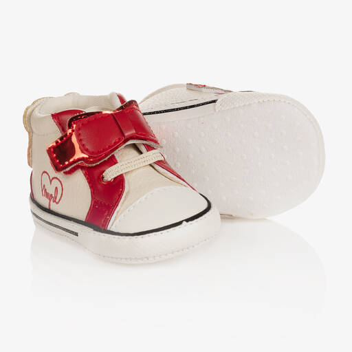 Mayoral Newborn-حذاء جلد صناعي مرحلة قبل المشي لون أحمر وأبيض للمولودات  | Childrensalon Outlet
