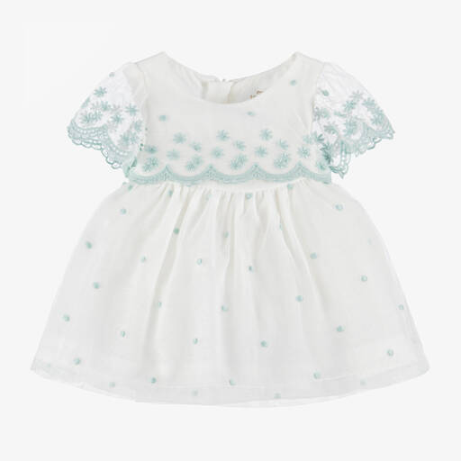 Mayoral-Baby Girls White Embroidered Tulle Dress | Childrensalon Outlet