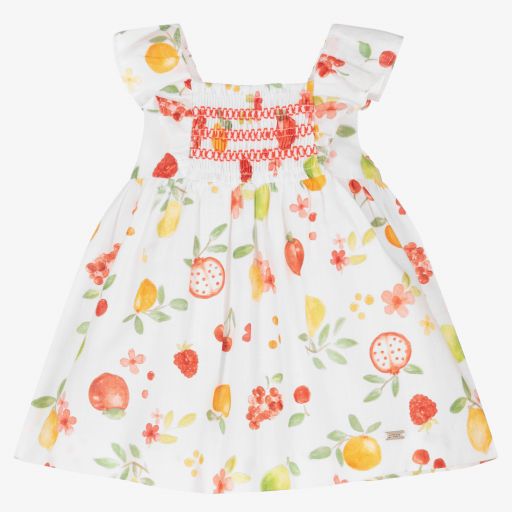 Mayoral Newborn-Baby Girls White Fruits Dress | Childrensalon Outlet