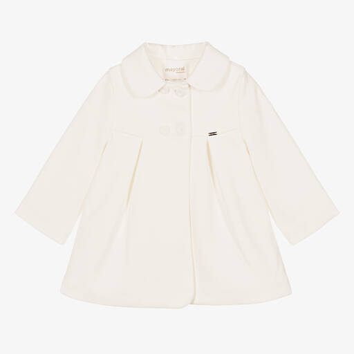Mayoral-Baby Girls White Trapeze Coat | Childrensalon Outlet