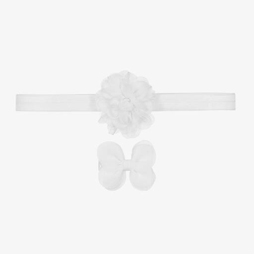 Mayoral Для новорожденных-Baby Girls White Tulle Headband & Clip Set | Childrensalon Outlet