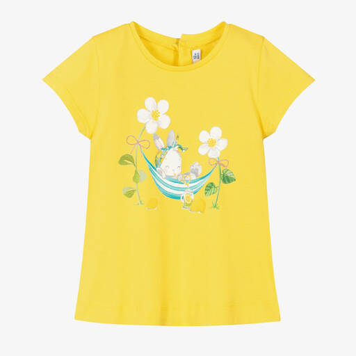 Mayoral-Baby Girls Yellow Bunny Cotton T-Shirt | Childrensalon Outlet