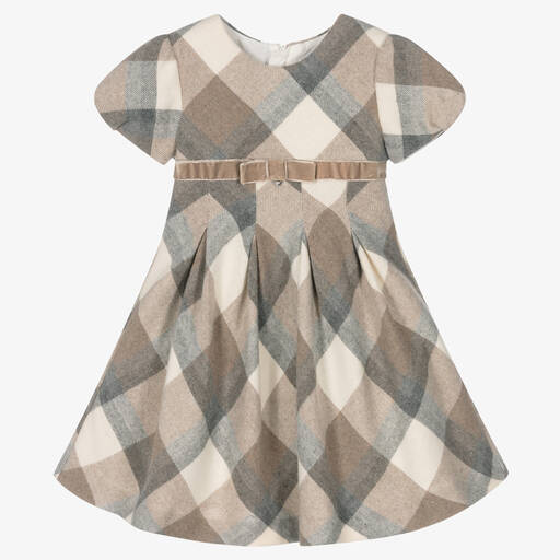 Mayoral-Бежевое платье из смесовой шерсти в клетку | Childrensalon Outlet