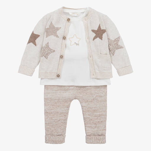 Mayoral-Beige Cotton Knit Baby Trousers Set | Childrensalon Outlet