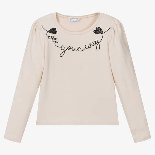 Mayoral-Beige Cotton Love Your Way Top | Childrensalon Outlet