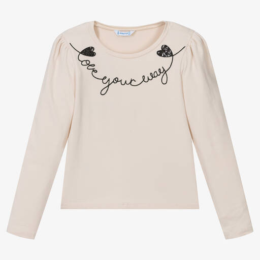 Mayoral-Haut beige en coton Love Your Way | Childrensalon Outlet