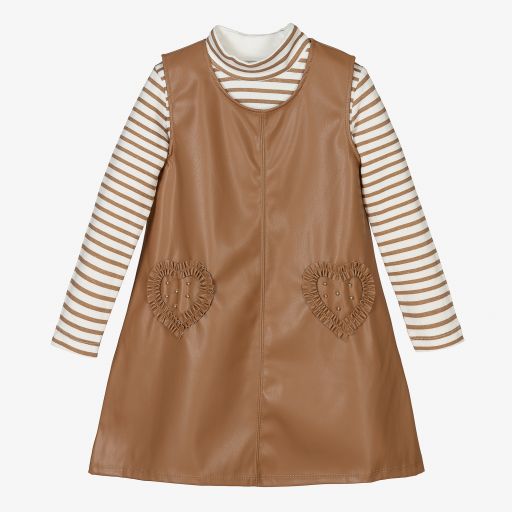 Mayoral-Комплект с бежевым платье из искусственной кожи | Childrensalon Outlet