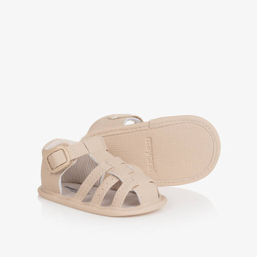 Mayoral Newborn-Beige Faux Leather Pre-Walker Sandals | Childrensalon Outlet