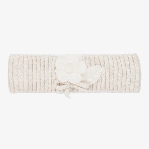 Mayoral Newborn-Beige Flower Knit Headband | Childrensalon Outlet