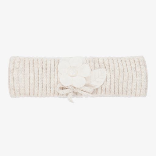 Mayoral Newborn-Bandeau beige en maille à fleur | Childrensalon Outlet