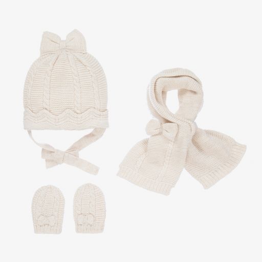 Mayoral Newborn-Beige Hat, Scarf & Mittens Set | Childrensalon Outlet