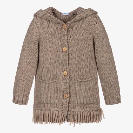Mayoral-Beige Hooded Long Cardigan | Childrensalon Outlet
