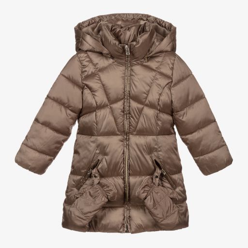 Mayoral-Beige Hooded Puffer Coat | Childrensalon Outlet