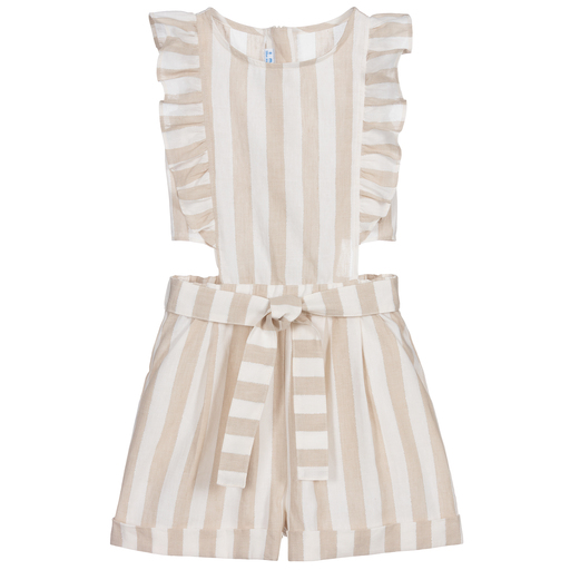 Mayoral-Beige & Ivory Linen Playsuit | Childrensalon Outlet