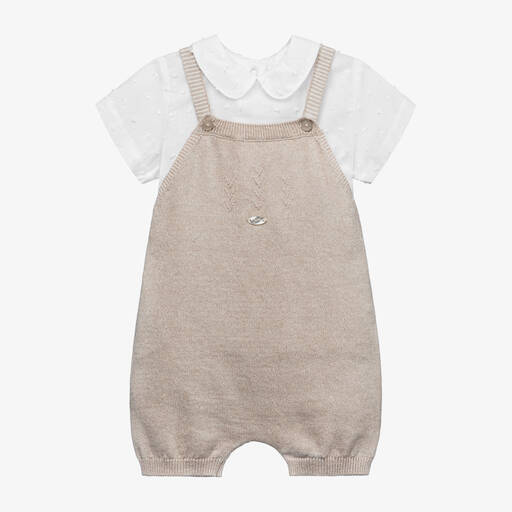 Mayoral Для новорожденных-Beige Knitted Baby Dungaree Set | Childrensalon Outlet