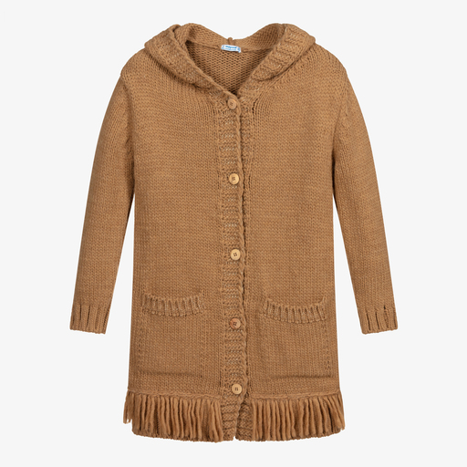 Mayoral-Beige Knitted Long Cardigan  | Childrensalon Outlet