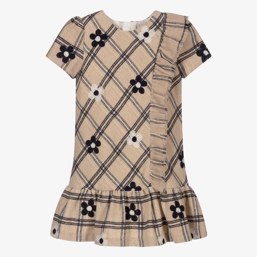 Mayoral-Beige & Navy Blue Check Dress | Childrensalon Outlet