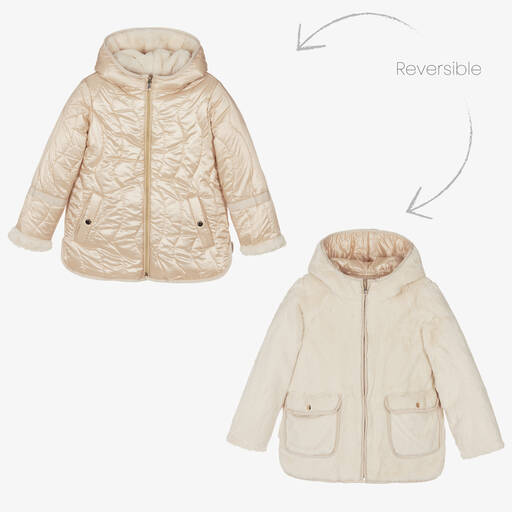 Mayoral-Beige Reversible Fur Coat | Childrensalon Outlet