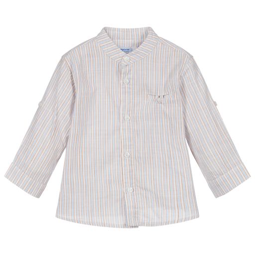 Mayoral-قميص قطن مقلم لون بيج، أزرق وبنّي | Childrensalon Outlet