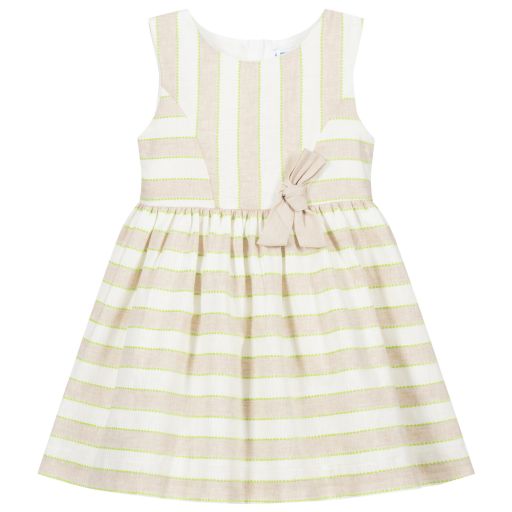 Mayoral-Beige Striped Linen Dress | Childrensalon Outlet