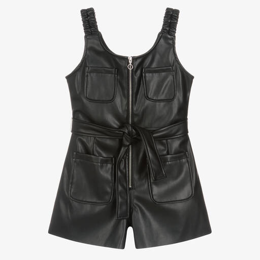 Mayoral-Black Faux Leather Playsuit | Childrensalon Outlet