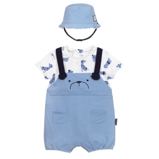 Mayoral-Blaue Set aus Kurzstrampler und Mütze | Childrensalon Outlet