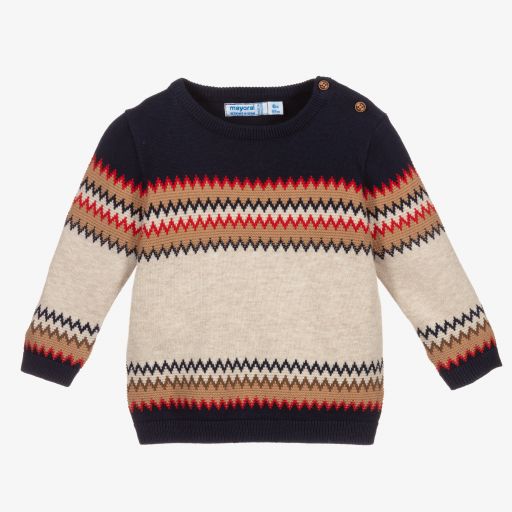 Mayoral-Blue & Beige Knitted Sweater | Childrensalon Outlet
