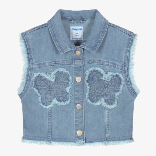 Mayoral-Blaue Jeansweste mit Schmetterlingen | Childrensalon Outlet