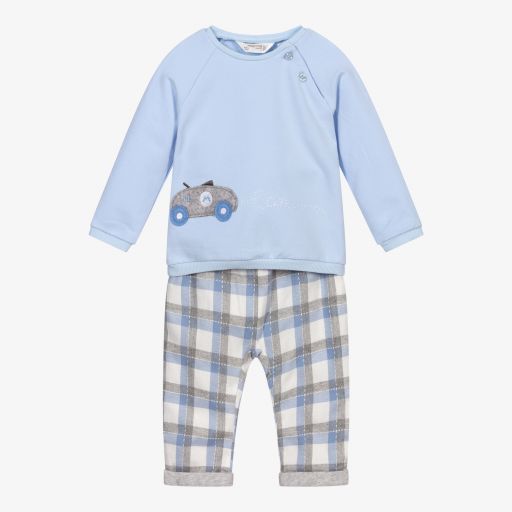 Mayoral Newborn-Blue Car Cotton Trouser Set  | Childrensalon Outlet