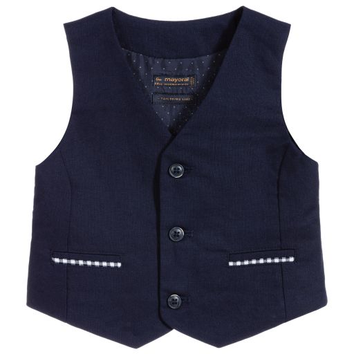 Mayoral-Blue Cotton & Linen Waistcoat | Childrensalon Outlet