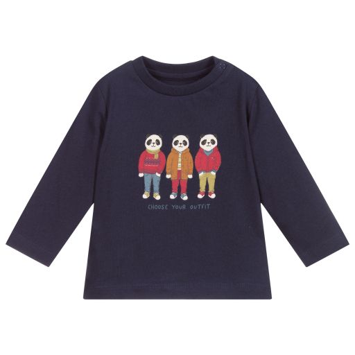 Mayoral-Синий хлопковый топ с пандами | Childrensalon Outlet