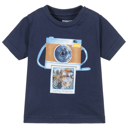 Mayoral-Blue Cotton Photo T-Shirt | Childrensalon Outlet