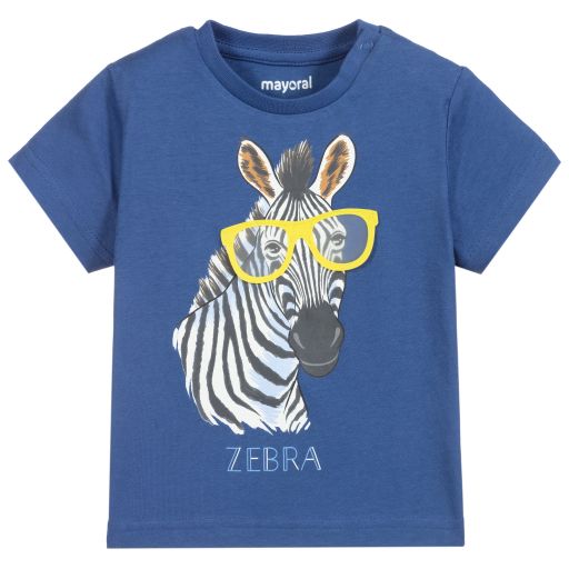 Mayoral-Blue Cotton Zebra T-Shirt | Childrensalon Outlet