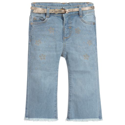 Mayoral-Blue Denim Cropped Daisy Jeans | Childrensalon Outlet