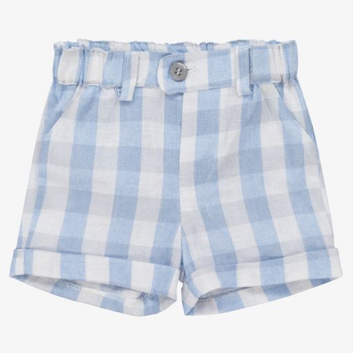 Mayoral Newborn-Blaue Vichykaro-Leinenshorts (B) | Childrensalon Outlet