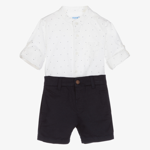 Mayoral-Blue & Ivory Linen Shorts Set | Childrensalon Outlet