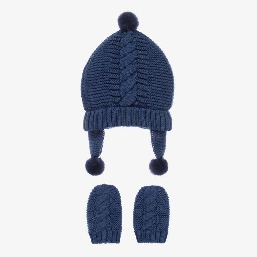 Mayoral Newborn-Blue Knit Hat & Mittens Set | Childrensalon Outlet