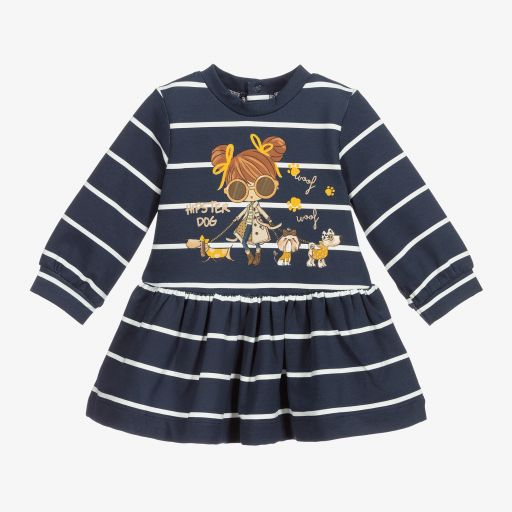 Mayoral-Blue Striped Cotton Dress | Childrensalon Outlet