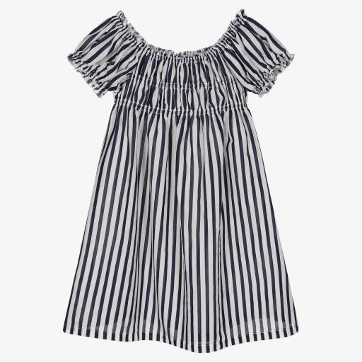 Mayoral-Blue Striped Cotton Dress | Childrensalon Outlet