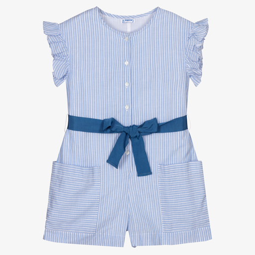 Mayoral-Blue Striped Cotton Playsuit | Childrensalon Outlet