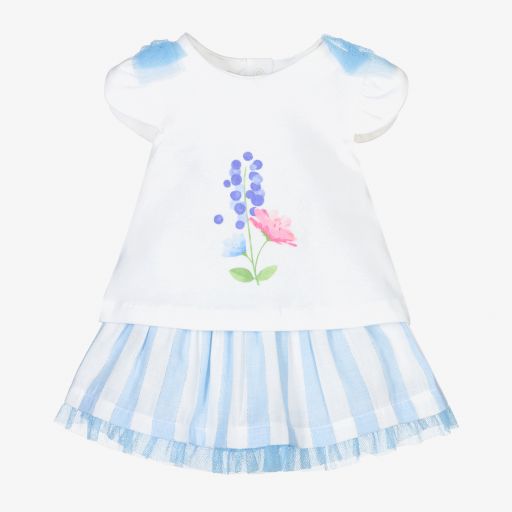 Mayoral Newborn-Blue & White Baby Skirt Set | Childrensalon Outlet
