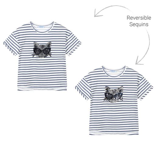 Mayoral-Blue & White Sequin T-Shirt | Childrensalon Outlet