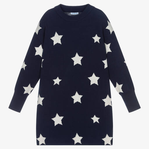 Mayoral-Blue & White Star Knit Dress | Childrensalon Outlet