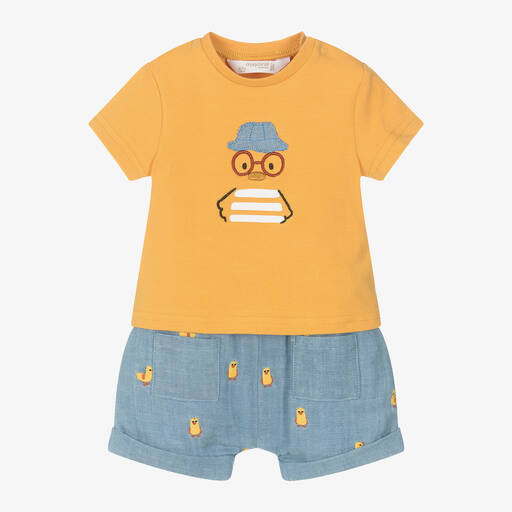 Mayoral Newborn-Blue & Yellow Cotton Baby Shorts Set | Childrensalon Outlet