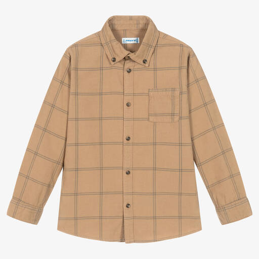 Mayoral-Boys Beige Cotton Check Shirt | Childrensalon Outlet