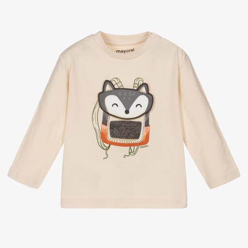 Mayoral-Boys Beige Cotton Fox Top | Childrensalon Outlet