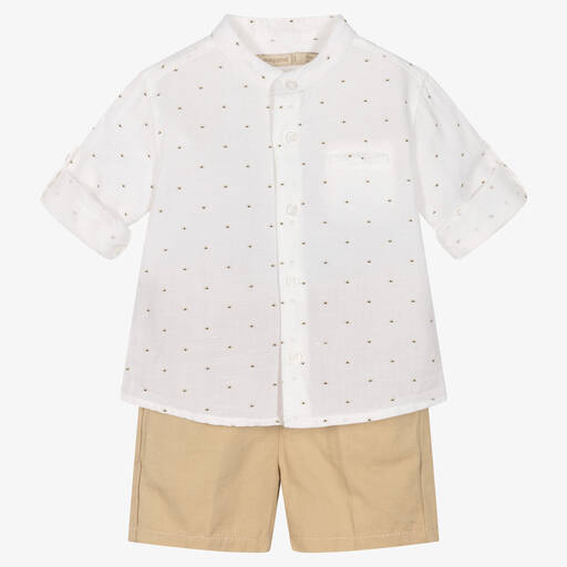 Mayoral-Boys Beige Cotton & Linen Shorts Set | Childrensalon Outlet