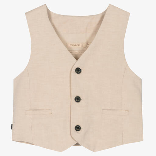 Mayoral-Boys Beige Cotton & Linen Waistcoat | Childrensalon Outlet
